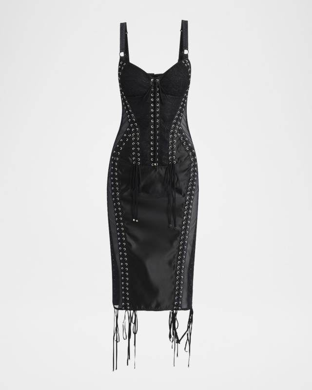 Flucq Lace-Up Midi Bustier Dress